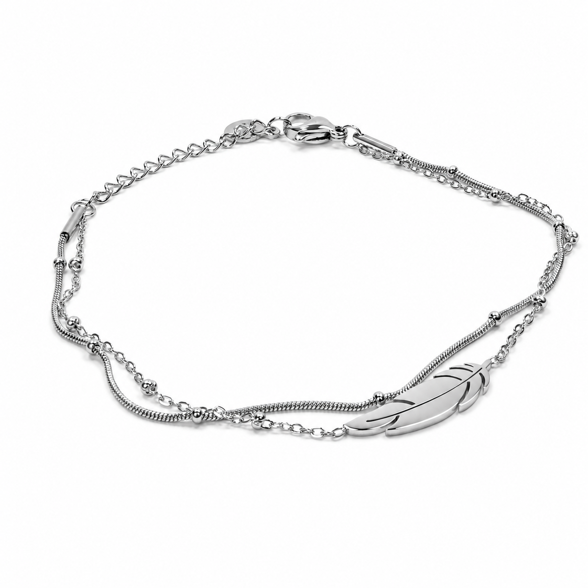 PN007 – Silver Double Layer Feather Snake & Satellite Chain Narukvica