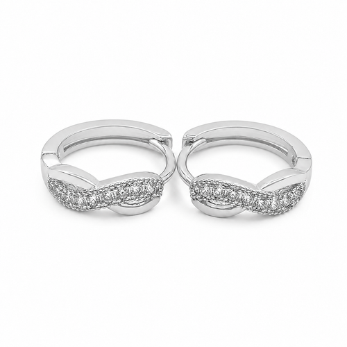 PM019 – Silver Twisted Infinity Pavé Huggie Minđuše