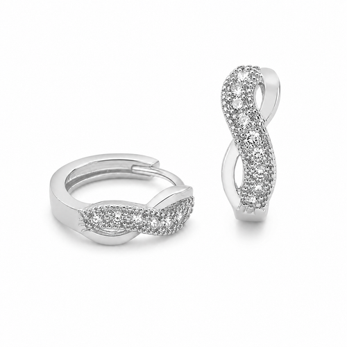 PM019 Silver Twisted Infinity Pavé Huggie Minđuše od hirurškog čelika
