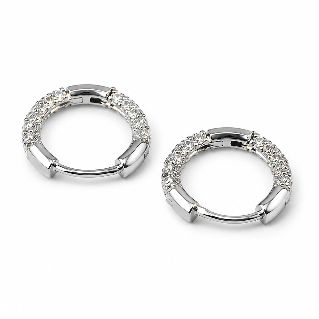 PM090 – Silver Twin Row CZ Circle Huggie Minđuše