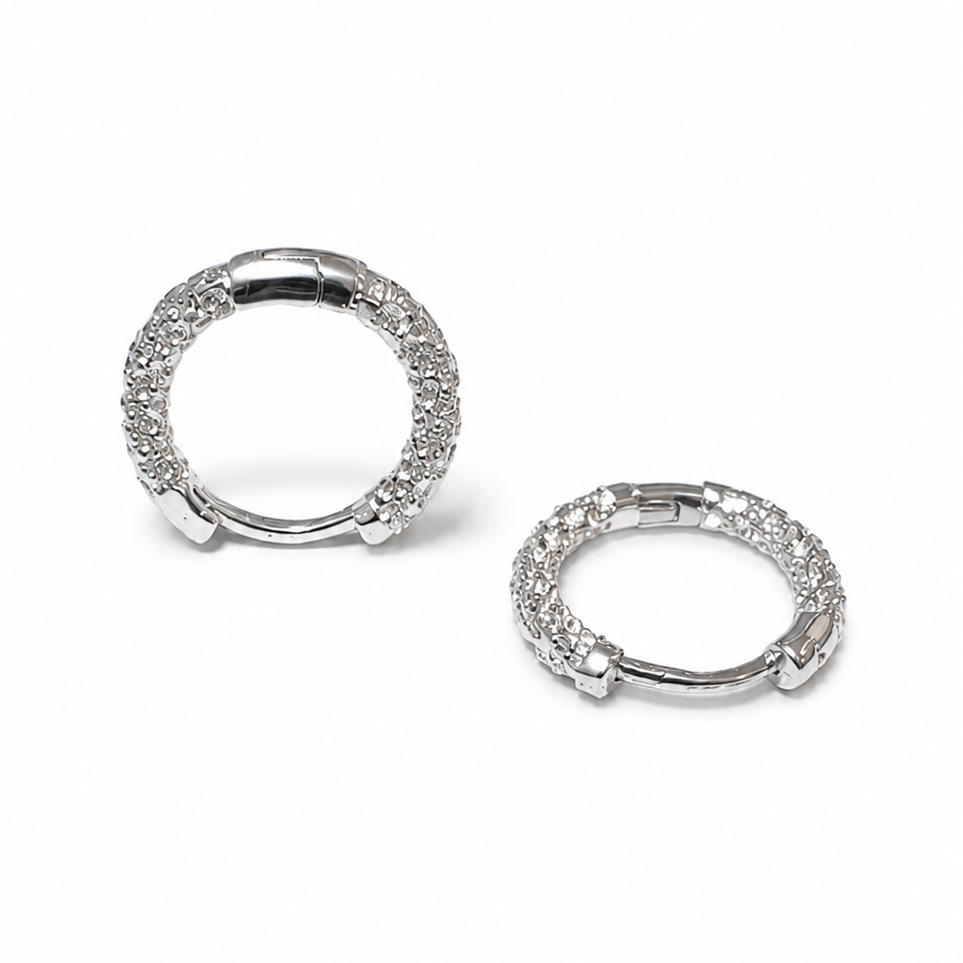 PM090 – Silver Twin Row CZ Circle Huggie Minđuše