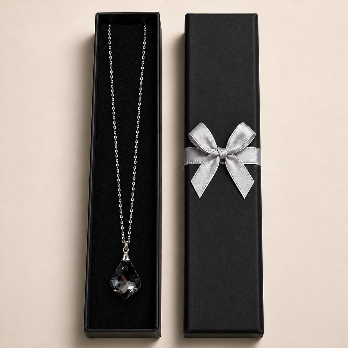 PO072 - Silver Dark Faceted Baroque Drop Cable Chain Ogrlica