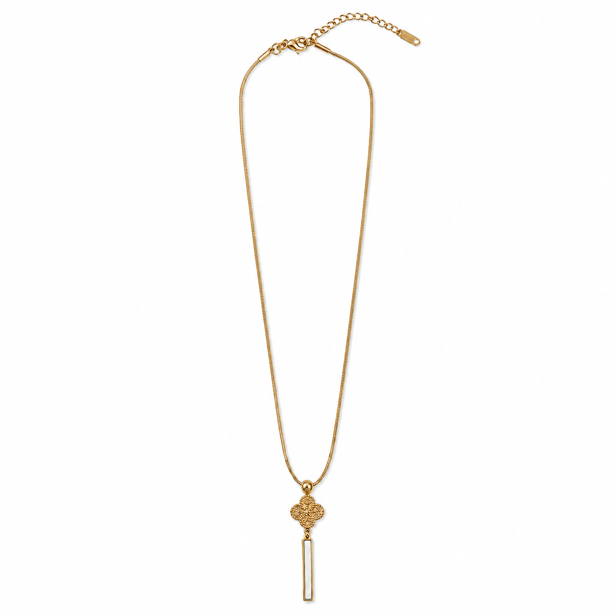 PO004G – Gold Quatrefoil Bar Drop Snake Chain Ogrlica