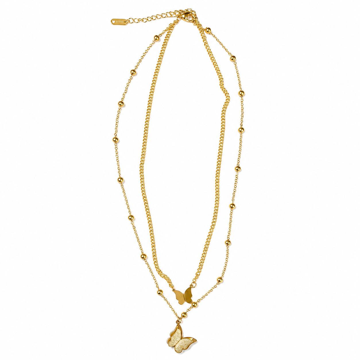 PO006G – Gold Double Butterfly Layered Satellite Ogrlica
