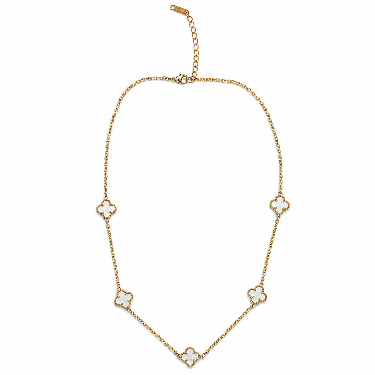 PO011G – Gold White Five Clover Chain Ogrlica