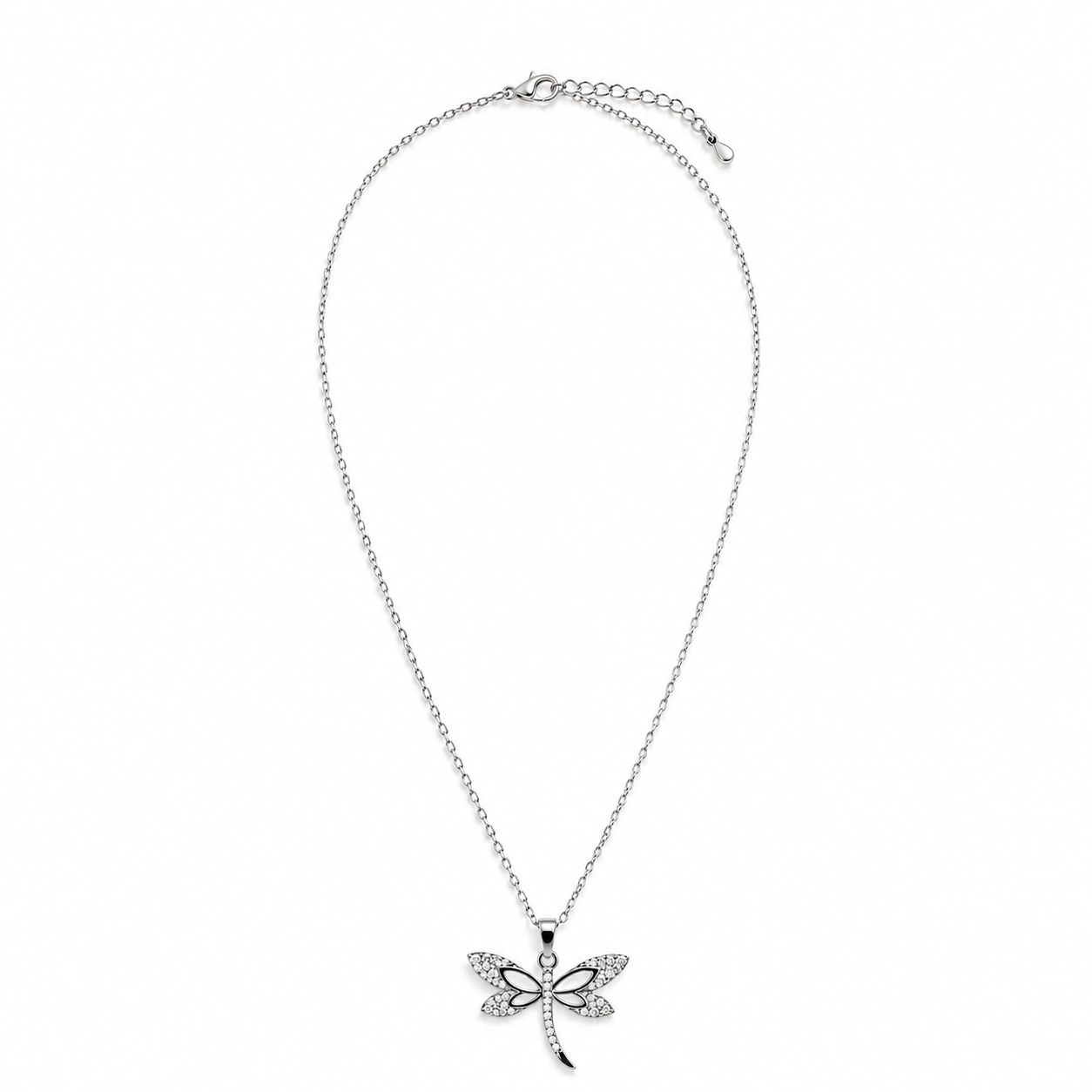PO001 – Silver CZ Pavé Dragonfly Cable Chain Ogrlica