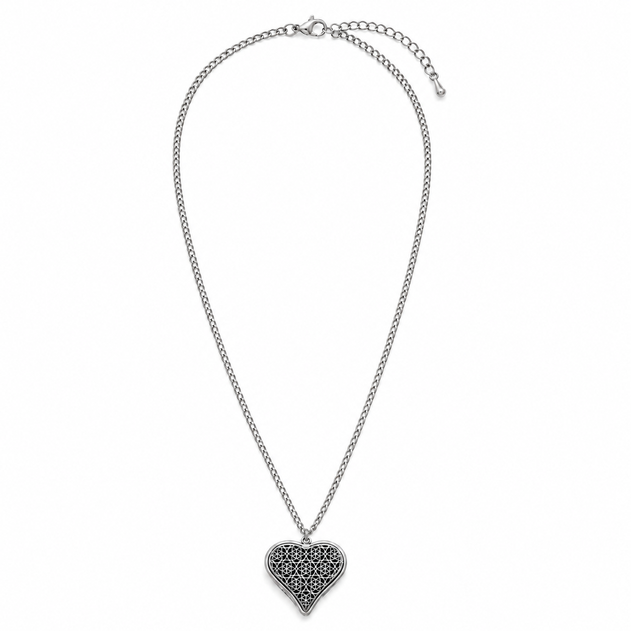 PO002 – Silver Geometric Heart Mesh Pendant Ogrlica