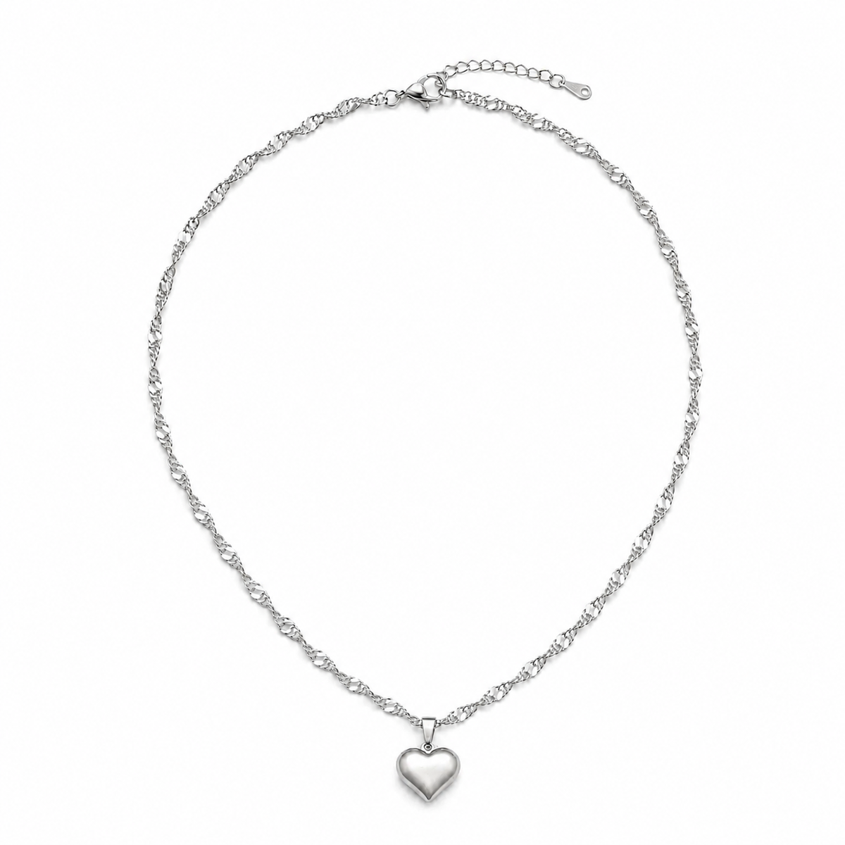 PO004 – Silver Puffy Heart Singapore Chain Ogrlica