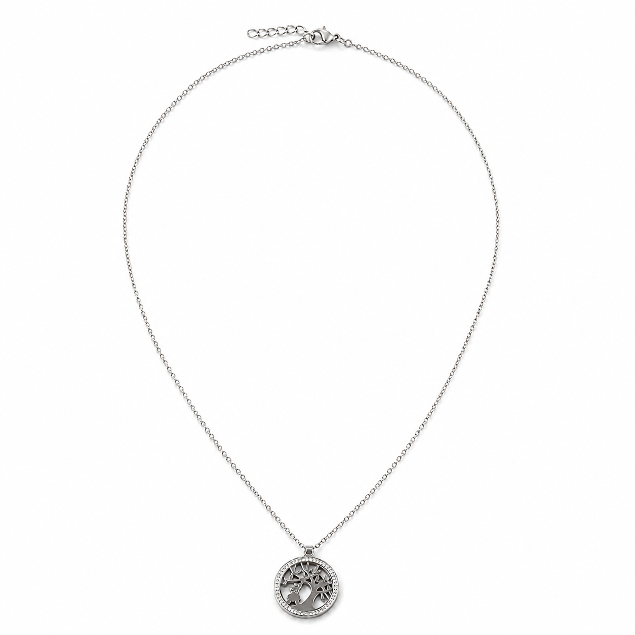 PO005 – Silver Tree of Life CZ Pavé Medallion Cable Ogrlica
