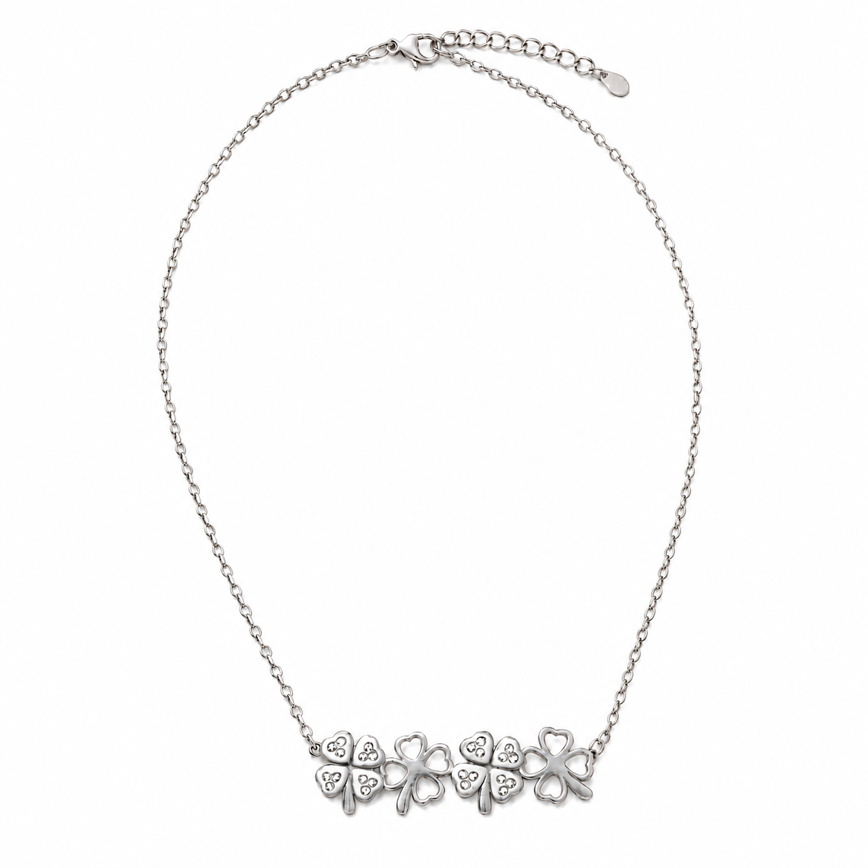 PO010 – Silver Four Lucky Clover Bar Cable Ogrlica