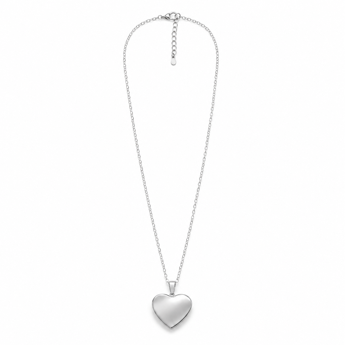 PO013 – Silver Large Polished Heart Long Cable Chain Ogrlica