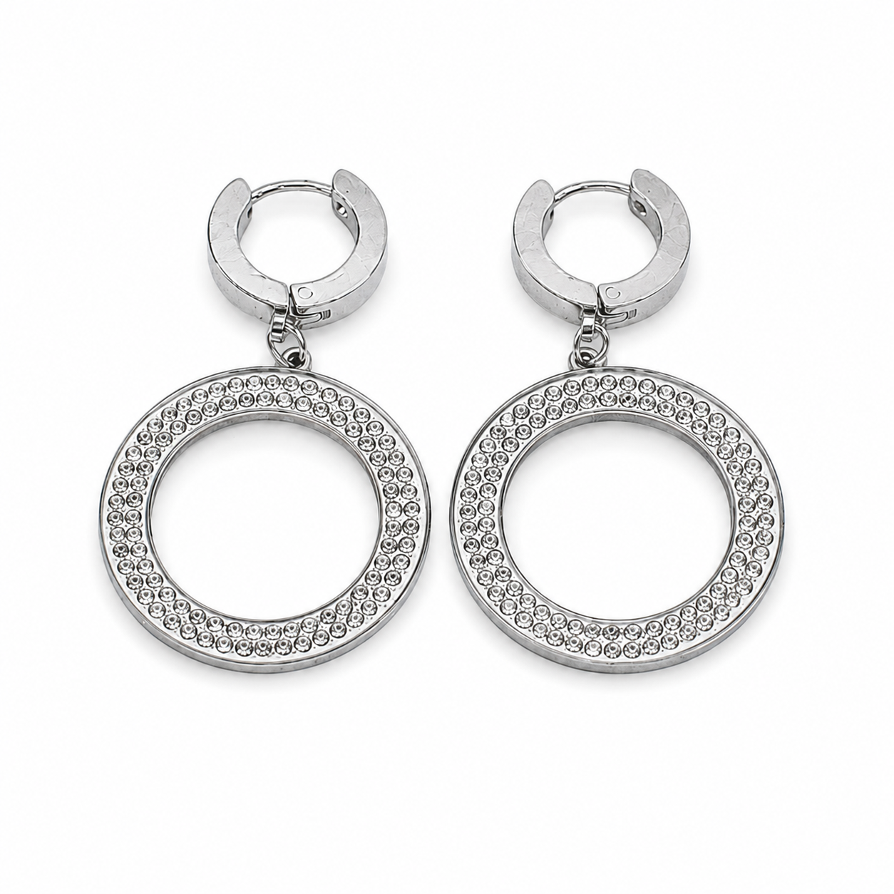 PM075 – Silver Circle Drop Pavé Minđuše