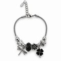 PN030 – Silver Black Clover Dragonfly Charm Narukvica od hirurškog čelika