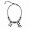 PN032 - Silver Clover Teddy Bear Charm Narukvica od hirurškog čelika
