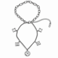 PN033 - Silver Double Chain Floral Clover Charm Narukvica od hirurškog čelika
