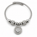 PNC035 - Silver Cable Heart Halo Charm Bangle Narukvica od hirurškog čelika
