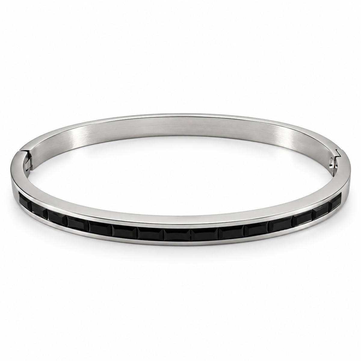 PNC037 - Silver Black Baguette Hinged Bangle Narukvica od hirurškog čelika