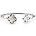 PNC038 - Silver White Clover Beaded Edge Open Bangle Narukvica od hirurškog čelika