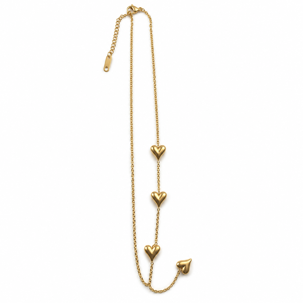 PO015G - Gold Asymmetric Puffy Heart Drop Ogrlica od hirurškog čelika