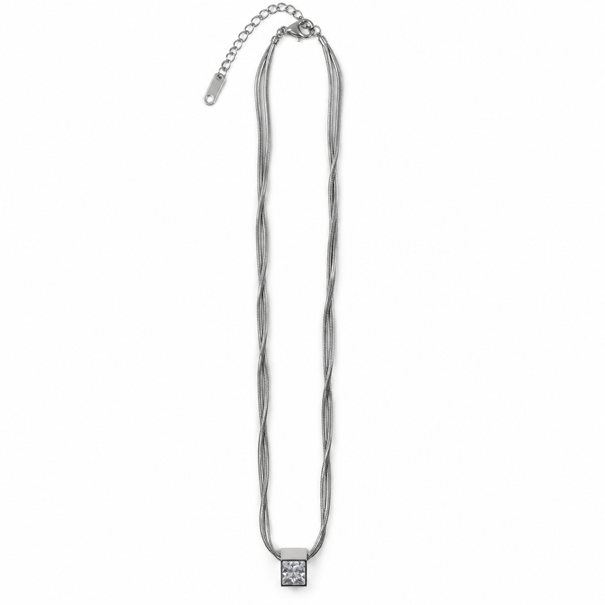 PO047 - Silver Multi-Strand Reversible Cube Ogrlica sa svetlim kamenom