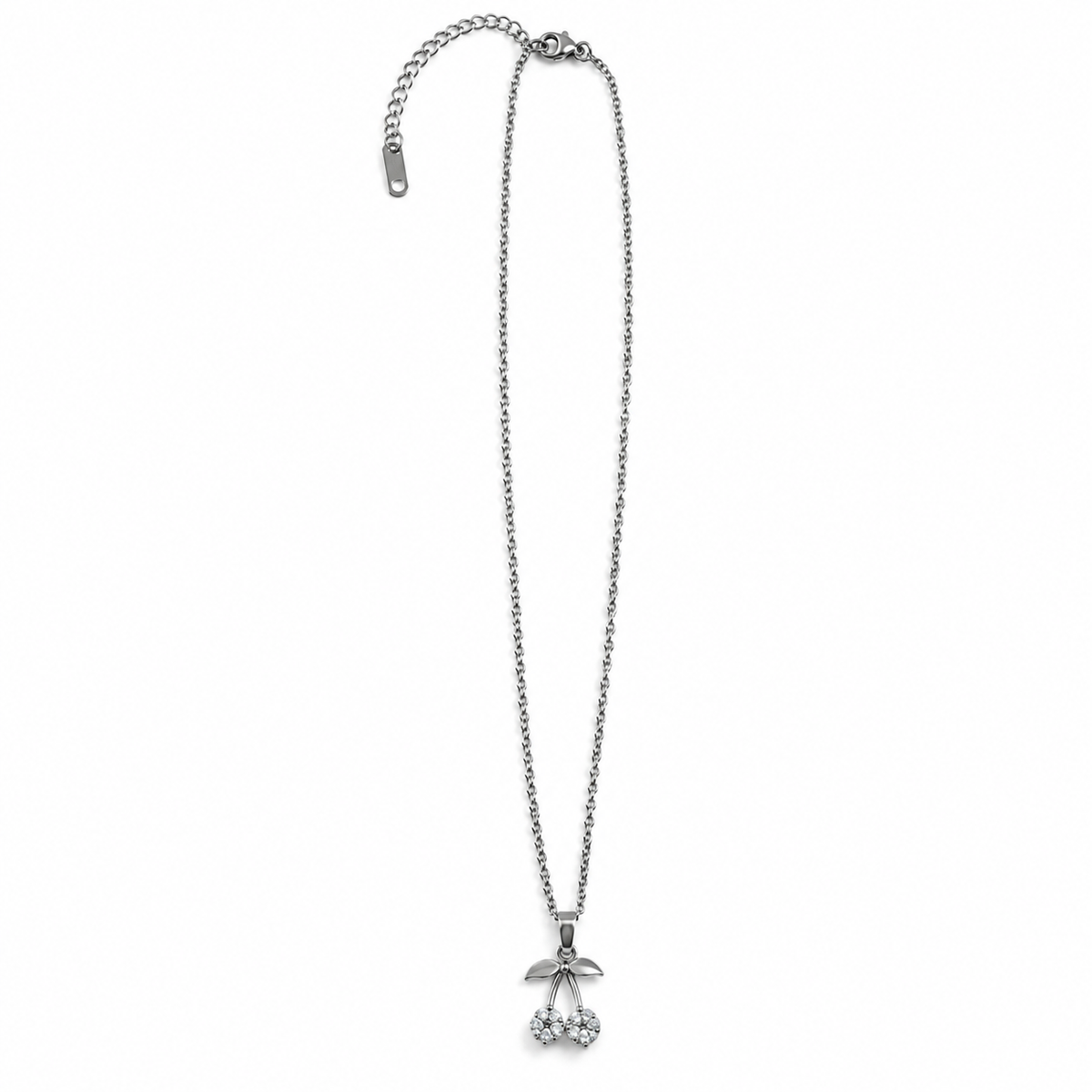 PM057 - Silver Double Cherry Sparkle Pendant Ogrlica od hirurškog čelika