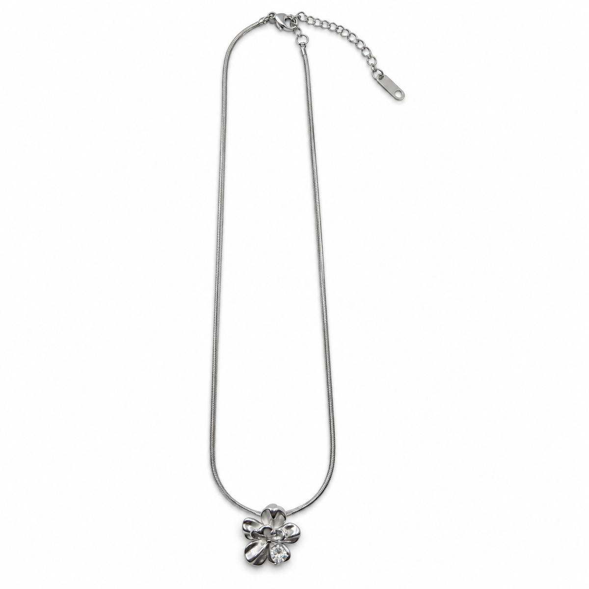 PO055 - Silver Clover Flower Sparkle Pendant Ogrlica od hirurškog čelika