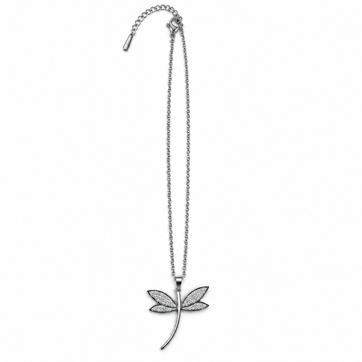 PO054 - Silver Dragonfly Crystal Pendant Ogrlica od hirurškog čelika