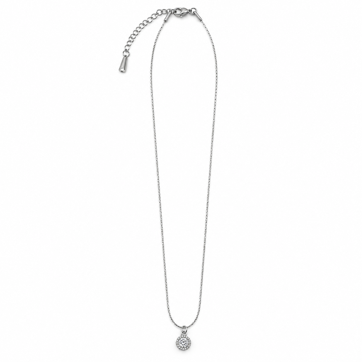 PO052 - Silver Round Pavé Sparkle Pendant Ogrlica od hirurškog čelika
