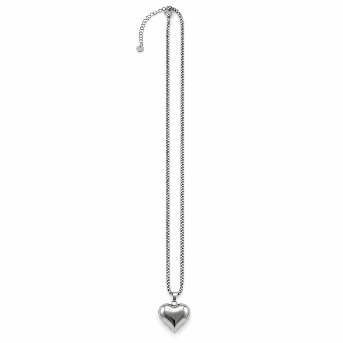 PO051 - Silver Puffed Heart Pendant Ogrlica od hirurškog čelika