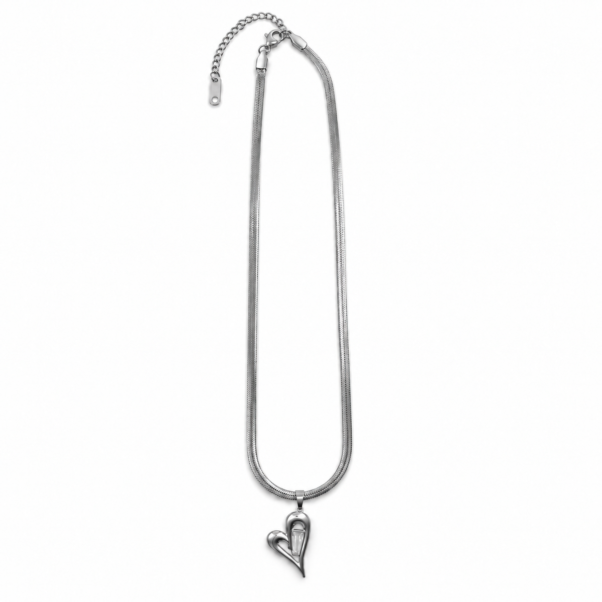 PO048 - Silver Sculpted Heart Pendant Chain Ogrlica od hirurškog čelika