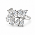 PP049 - Silver Pear CZ Laurel Wrap Prsten od hirurškog čelika sa pear-cut CZ kamenovima