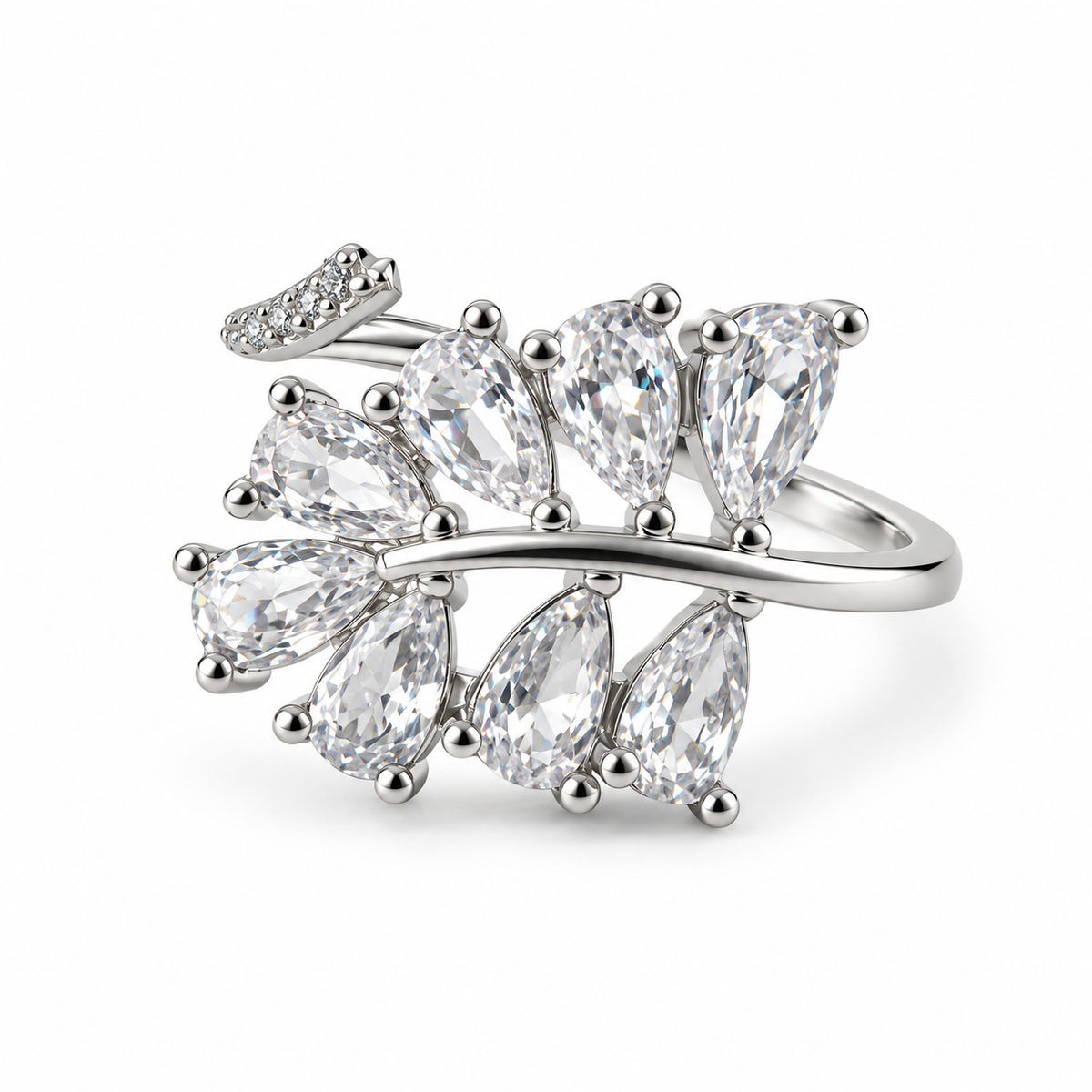 PP049 - Silver Pear CZ Laurel Wrap Prsten od hirurškog čelika sa pear-cut CZ kamenovima