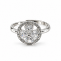 PP050 - Silver Four Pear CZ Flower Pavé Halo Prsten od hirurškog čelika sa pear-cut CZ kamenovima