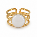 PP038G - Gold White Cabochon Multi Band Cuff Prsten od hirurškog čelika