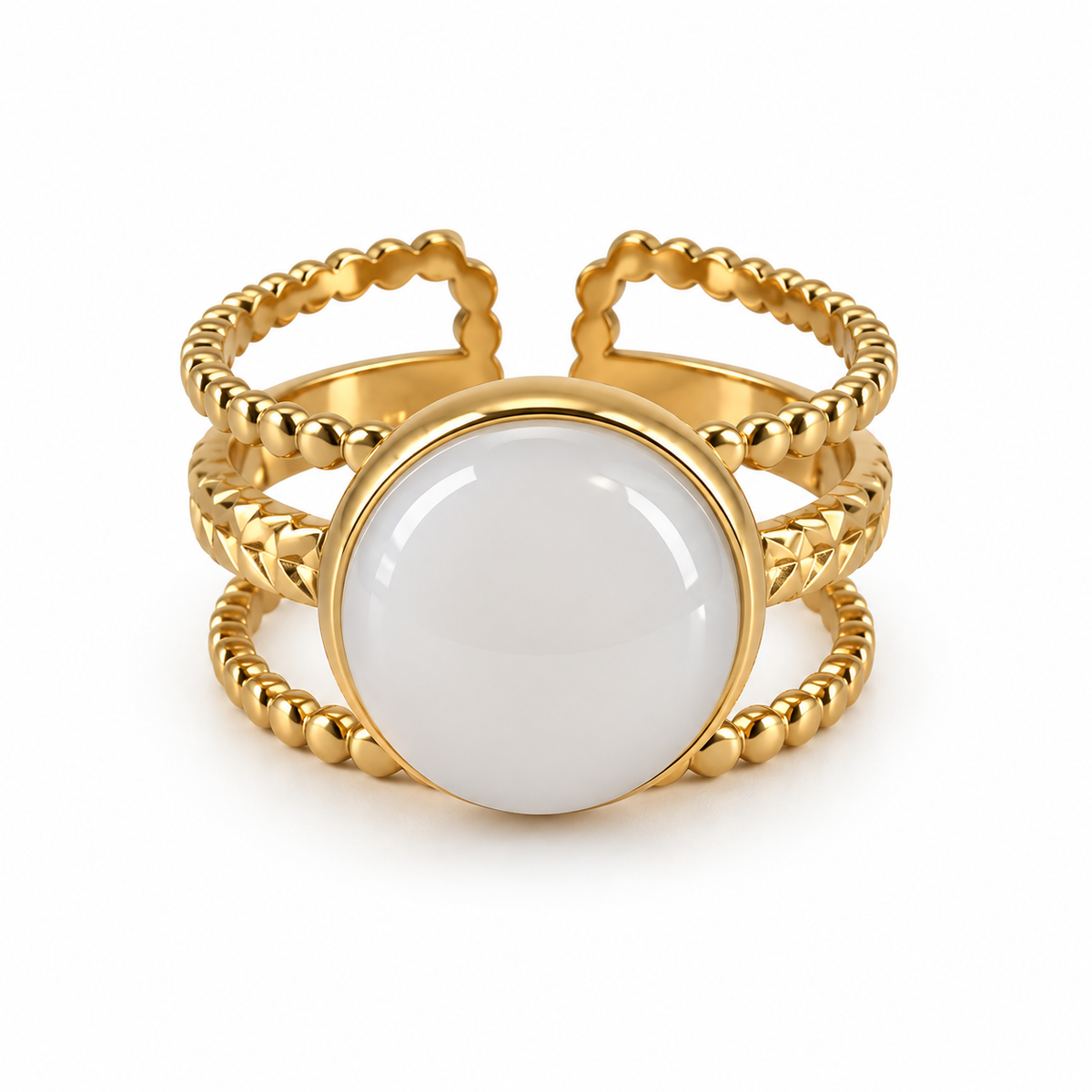 PP038G - Gold White Cabochon Multi Band Cuff Prsten od hirurškog čelika