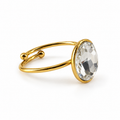 PP037G - Gold Faceted Oval Crystal Open Prsten od hirurškog čelika