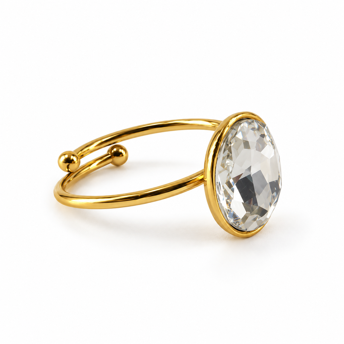 PP037G - Gold Faceted Oval Crystal Open Prsten od hirurškog čelika