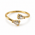 PP039G - Gold Twin Pear CZ Bypass Prsten od hirurškog čelika sa dva pear-cut CZ kamena