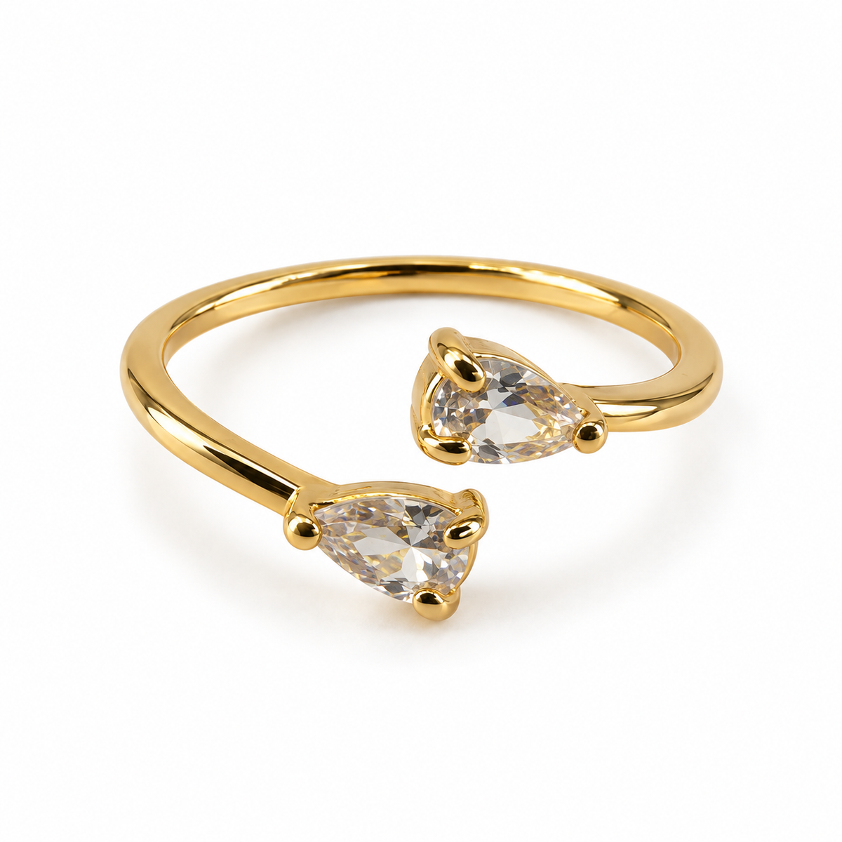 PP039G - Gold Twin Pear CZ Bypass Prsten od hirurškog čelika sa dva pear-cut CZ kamena