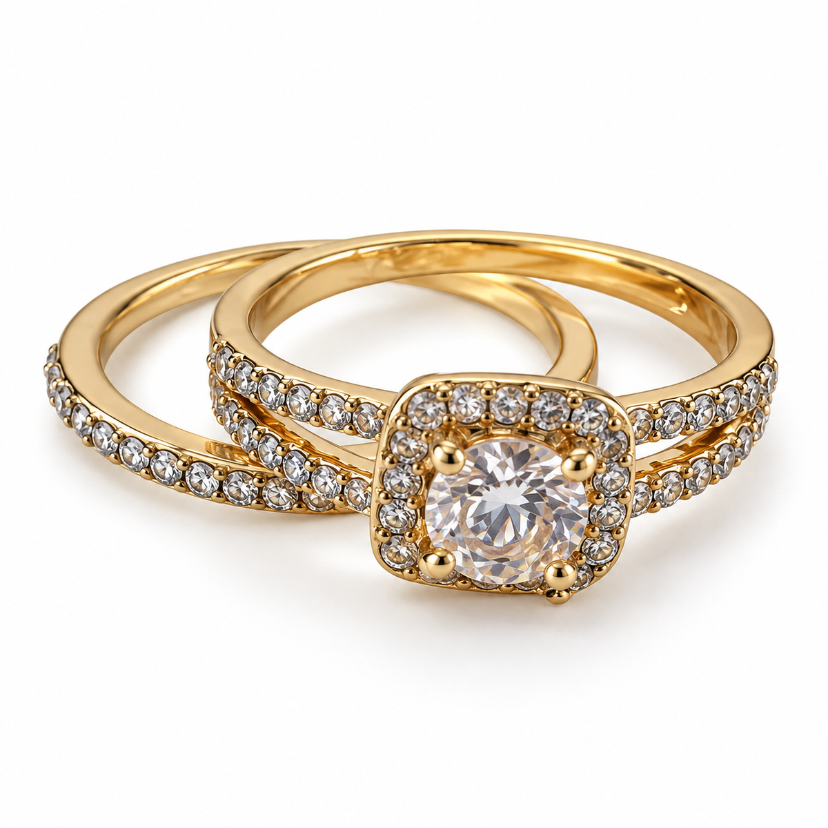 PP043G - Gold Round CZ Cushion Halo Triple Pavé Prsten od hirurškog čelika
