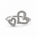 PP051 - Silver Twin Pavé Open Heart Prsten od hirurškog čelika sa CZ kamenčićima