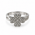PP052 - Silver Pavé Heart Petal Flower Split Band Prsten od hirurškog čelika