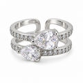 PP053 - Silver Twin Pear CZ Double Pavé Cuff Prsten od hirurškog čelika sa dva pear-cut CZ kamena