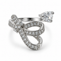 PP056 - Silver Pear CZ & Pavé Bow Open Prsten od hirurškog čelika sa pear-cut CZ kamenom