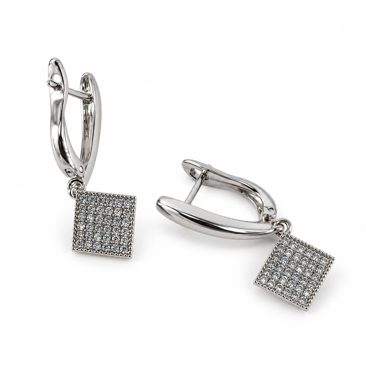 PM171 - Silver Square Pavé Drop Leverback Minđuše od hirurškog čelika