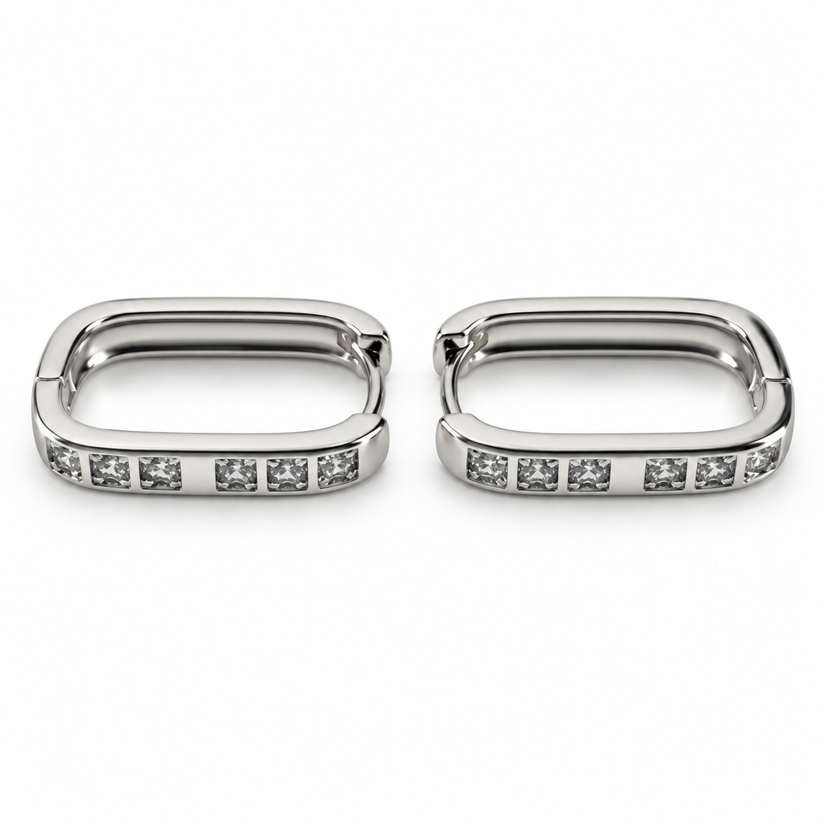 PM175 - Silver Princess Cut CZ Bar Huggie Minđuše od hirurškog čelika