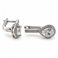 PM176 - Silver Pear CZ Pavé Halo Leverback Minđuše od hirurškog čelika