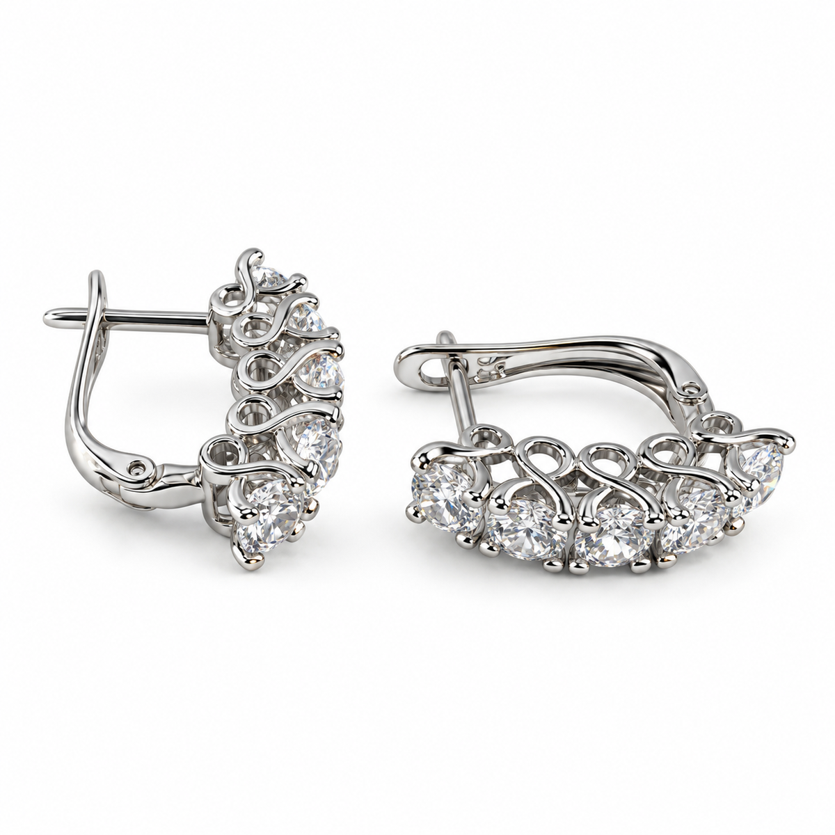 PM180 - Silver Five Stone CZ Leverback Minđuše od hirurškog čelika