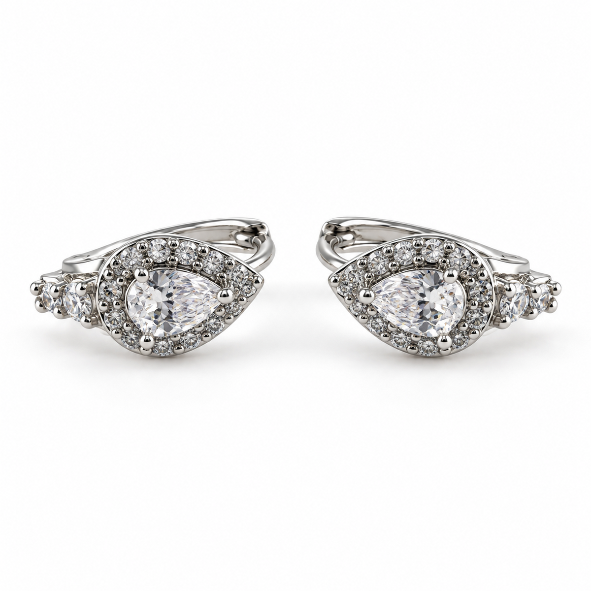 PM183 - Silver Pear CZ Side Stone Huggie Minđuše