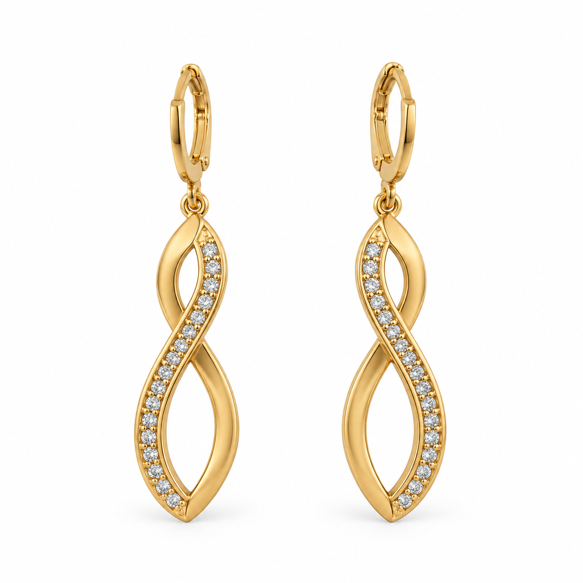 PM094G - Gold Infinity Loop Sparkle Drop Minđuše od hirurškog čelika
